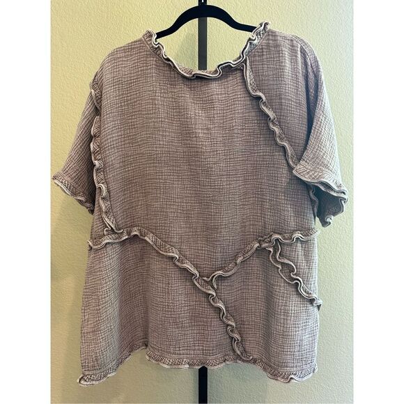 Size S (Oversized) Easel Los Angeles Cotton Gauze Top in Mocha - Picture 3 of 5